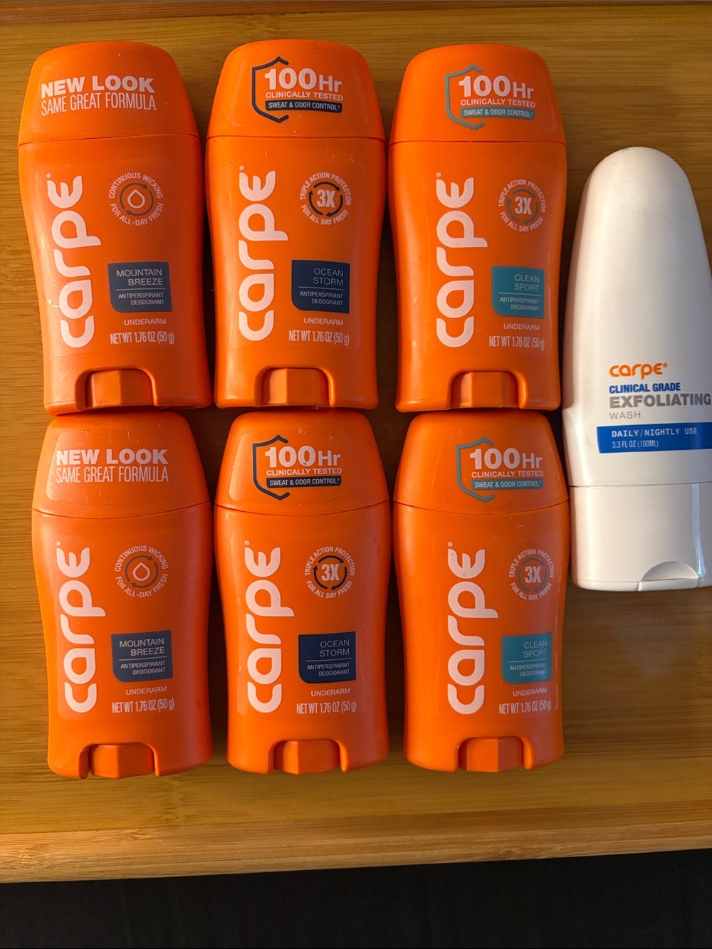 Carpe Deodorant Stick - Variety 6-Pack with Bonus Exfoliator